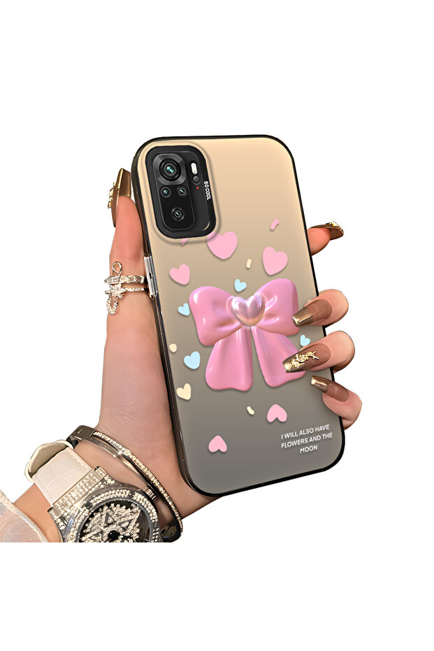 Xiaomi Redmi Note 10S Compatible Silicone Edge Hard Back Anti Fall Case Butterfly Knot Patterns