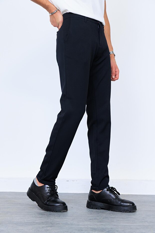 Navy Blue Classic Trousers with Side Pockets
