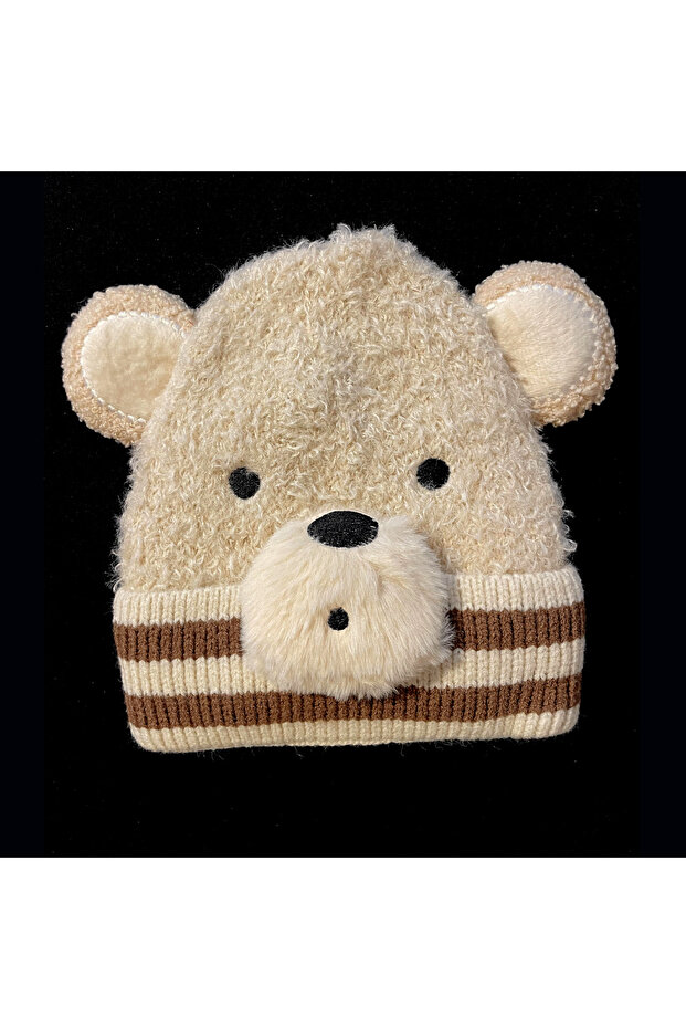 Teddy Children's Winter Beanie 3-7 Years Ecru Brown
