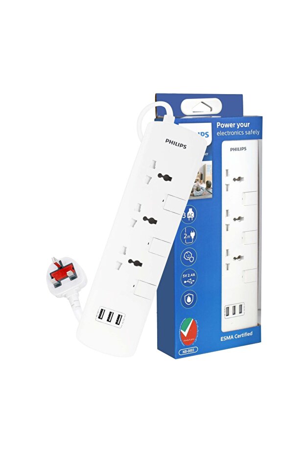3W Extension Socket and 3 USB Ports, 2 m, 3134