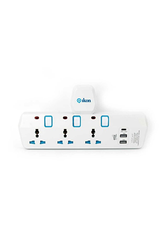 4 Way T-Socket Multi Adapter with 2 USB-A and 1 USB-C Ports, IK-303MPU