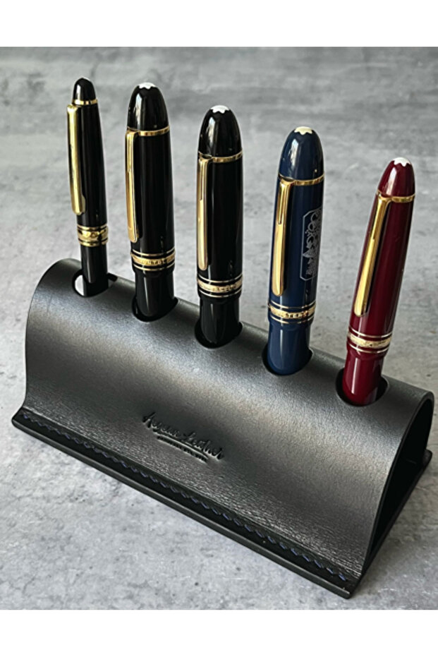 Aegean Leather Genuine Leather 5-Piece Pen Holder