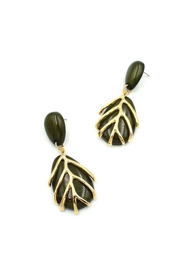 أقراط على شكل أوراق الشجر - أخضر - 2