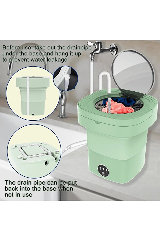 غسالة هوكور المحمولة القابلة للطي، سعة 8 لترات، غسالة صغيرة مزودة بوظيفة التجفيف للملابس الداخلية - 3