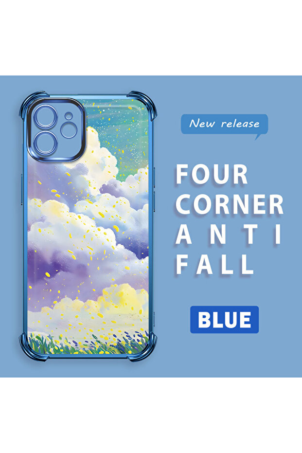 حافظة واقية من السيليكون الشفاف المتوافقة مع هاتف iPhone 12، وأنماط سحابية ملونة - 2