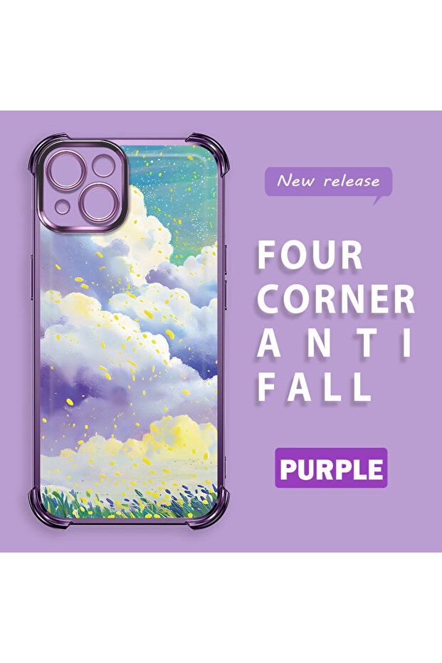 iPhone 13 Compatible Transparent Silicone Flutter Protective Case Colorful Cloud Patterns - 3