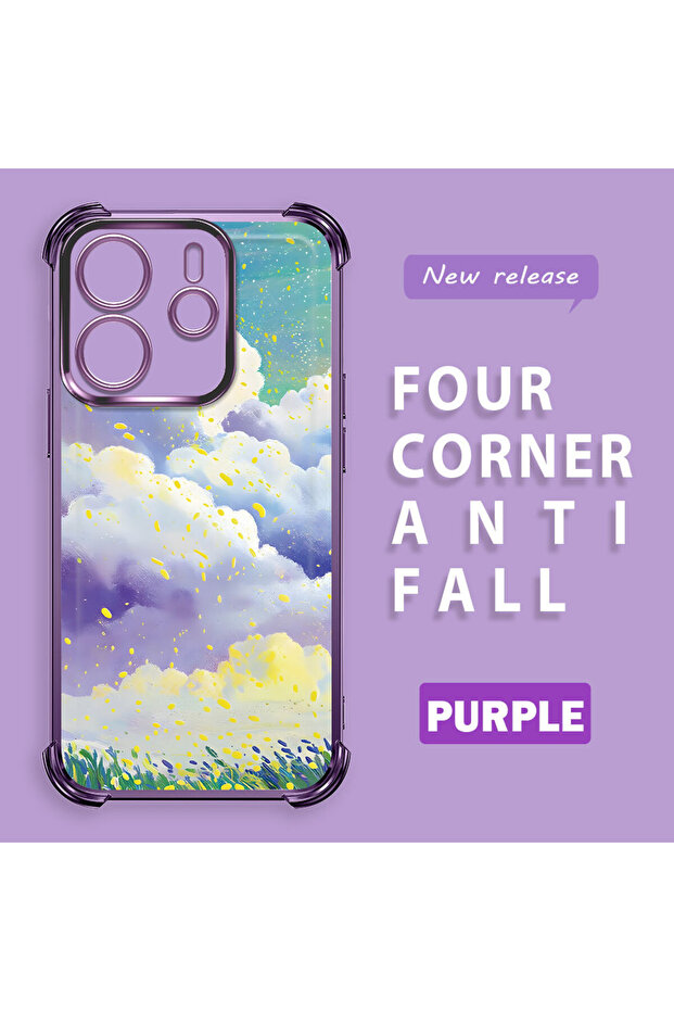 حافظة حماية من السيليكون الشفاف المتوافقة مع هاتف Xiaomi Redmi Note 14 4G، أنماط سحابية ملونة - 3