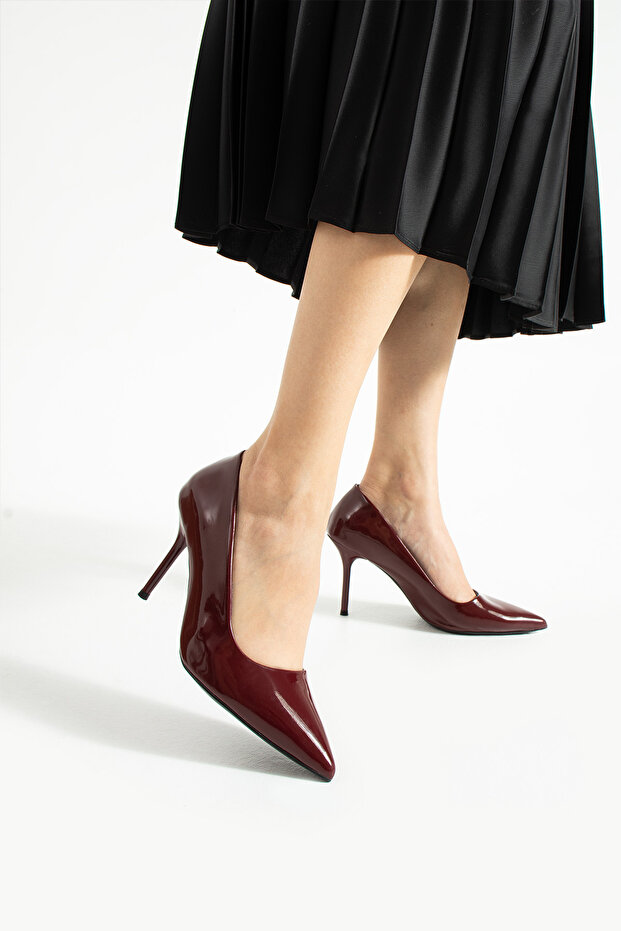 Bordo Rugan 9 cm Vegan Deri İnce Topuklu Stiletto | Etkileyici Şıklık! Mezuniyet Düğün Ofis İçin - 3