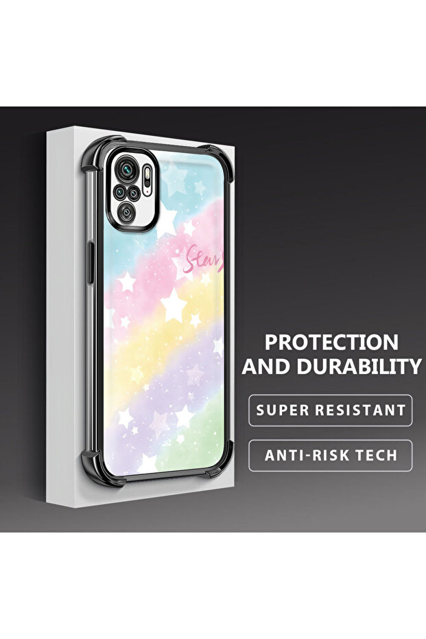 Xiaomi Redmi Note 10 Compatible Transparent Silicone Flutter Protective Case Rainbow Patterns - 5