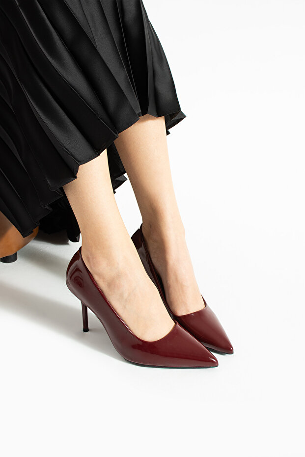 Bordo Rugan 9 cm Vegan Deri İnce Topuklu Stiletto | Etkileyici Şıklık! Mezuniyet Düğün Ofis İçin - 2