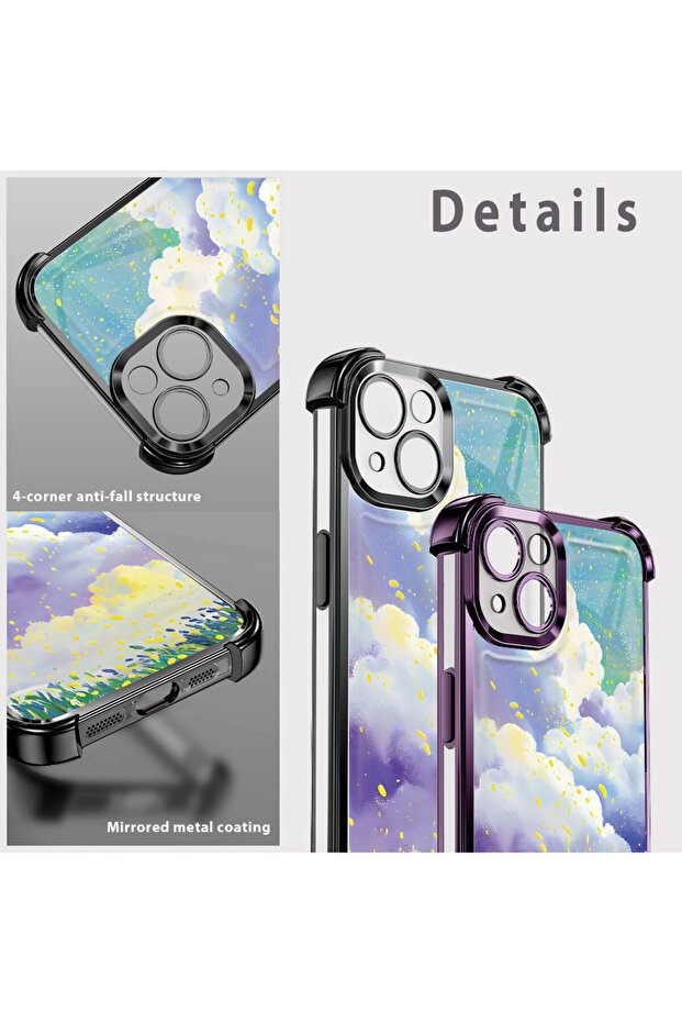 حافظة واقية من السيليكون الشفاف المتوافقة مع هاتف iPhone 15 Plus، أنماط سحابية ملونة - 8