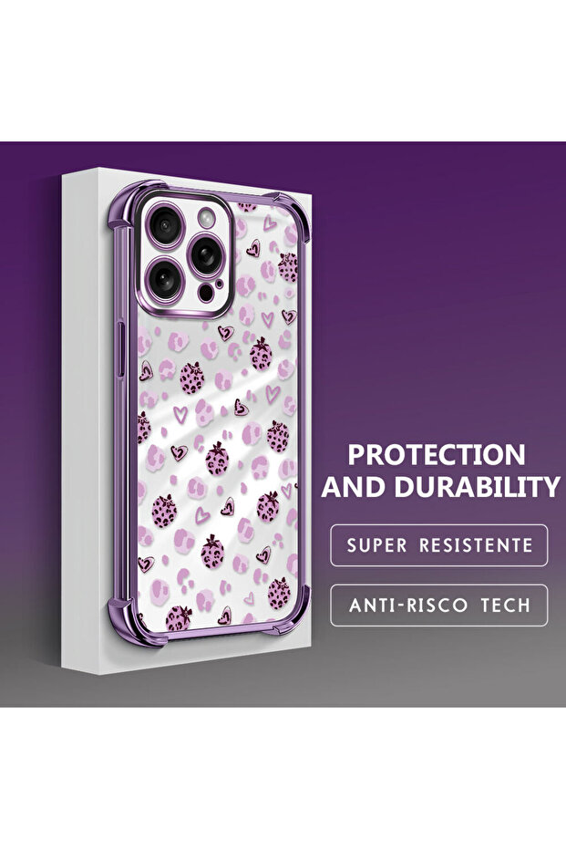 iPhone 15 Pro Compatible Transparent Silicone Flutter Protective Case Strawberry Patterns - 4