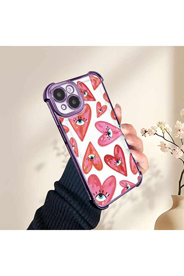 iPhone 16E Compatible Transparent Silicone Flutter Protective Case Evil Eye Pattern - 5