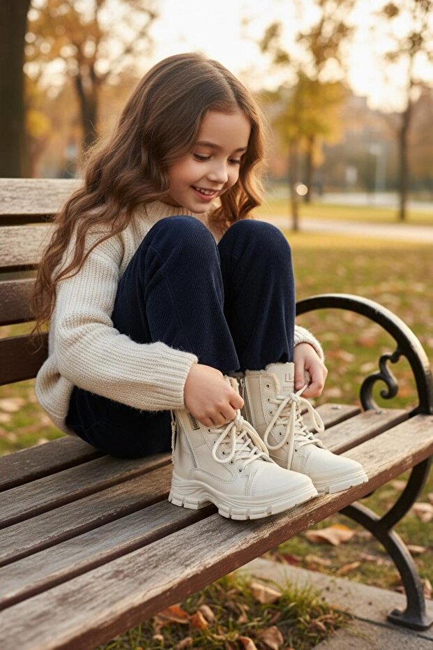 Children's Boots with Wool Inside, Zipper and Lace Detail