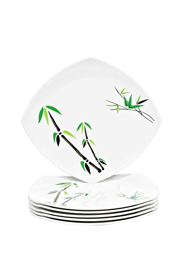 Bamboo Tree Print Square Plate, 17 cm, Green & White