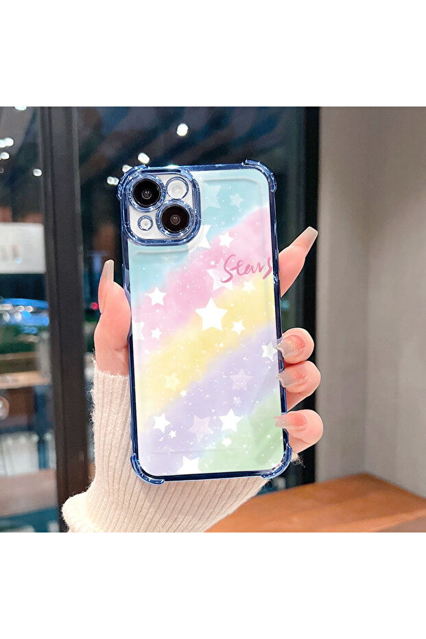 حافظة واقية من السيليكون الشفاف المتوافقة مع هاتف iPhone 14 Pro Max بأنماط قوس قزح - 5