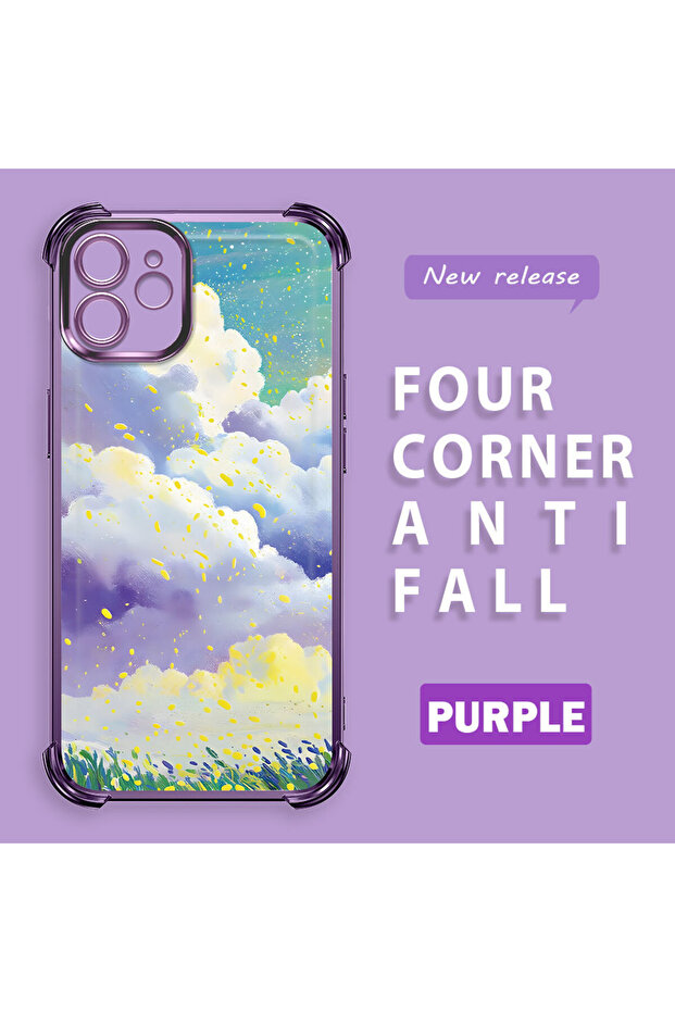 iPhone 12 Compatible Transparent Silicone Flutter Protective Case Colorful Cloud Patterns - 2