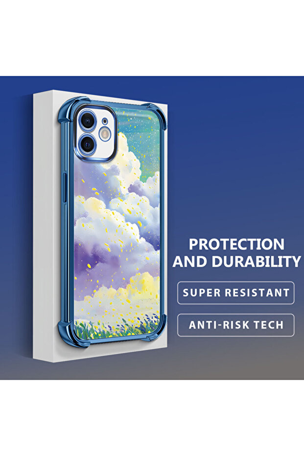 حافظة واقية من السيليكون الشفاف المتوافقة مع هاتف iPhone 12، وأنماط سحابية ملونة - 4