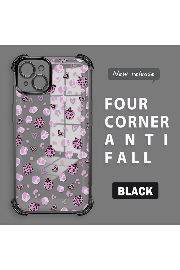 iPhone 15 Plus Compatible Transparent Silicone Flutter Protective Case Strawberry Patterns
