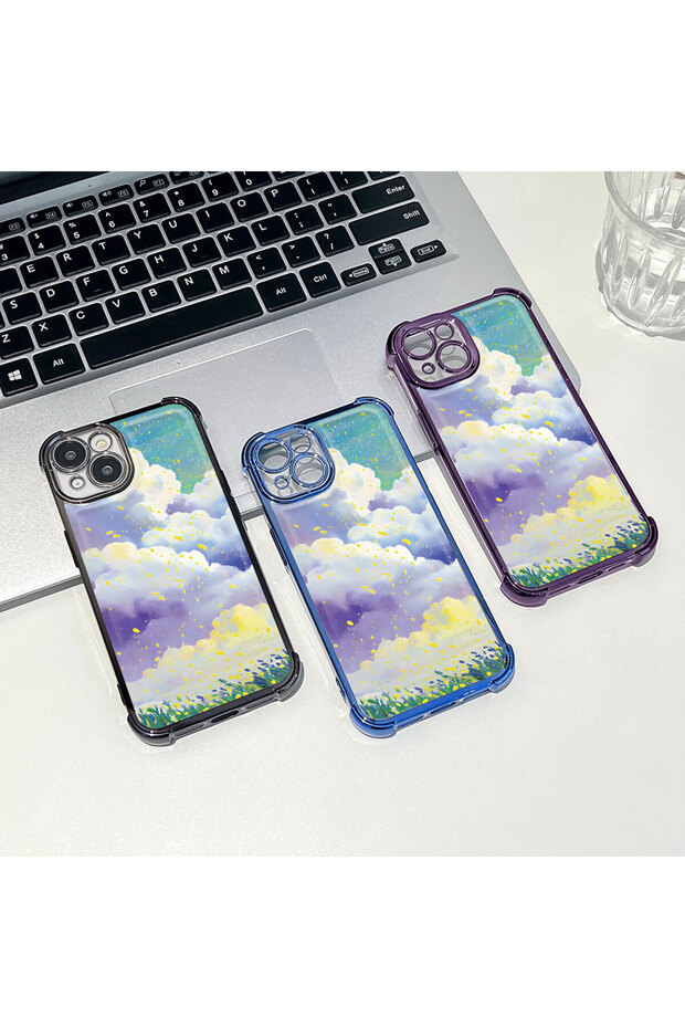 حافظة واقية من السيليكون الشفاف المتوافقة مع هاتف iPhone 12، وأنماط سحابية ملونة - 8