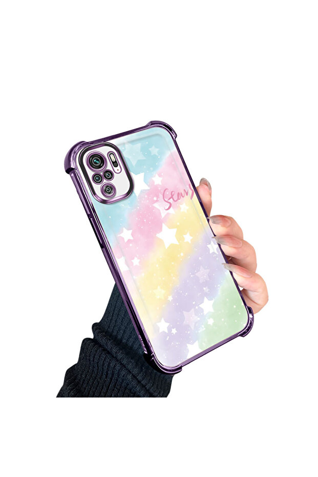 Xiaomi Redmi Note 10 Compatible Transparent Silicone Flutter Protective Case Rainbow Patterns - 4