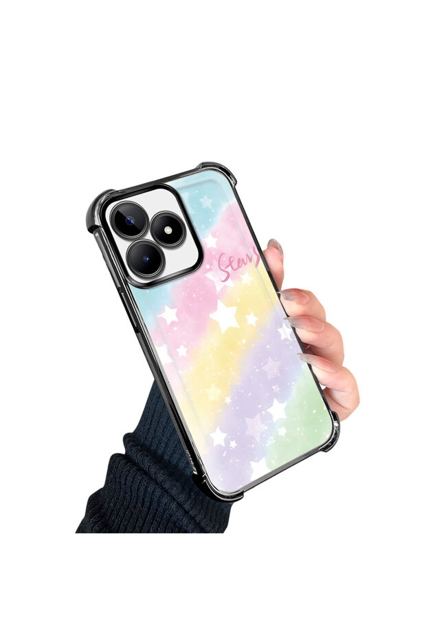 حافظة حماية من السيليكون الشفاف المتوافقة مع Realme C53 بأنماط قوس قزح - 3