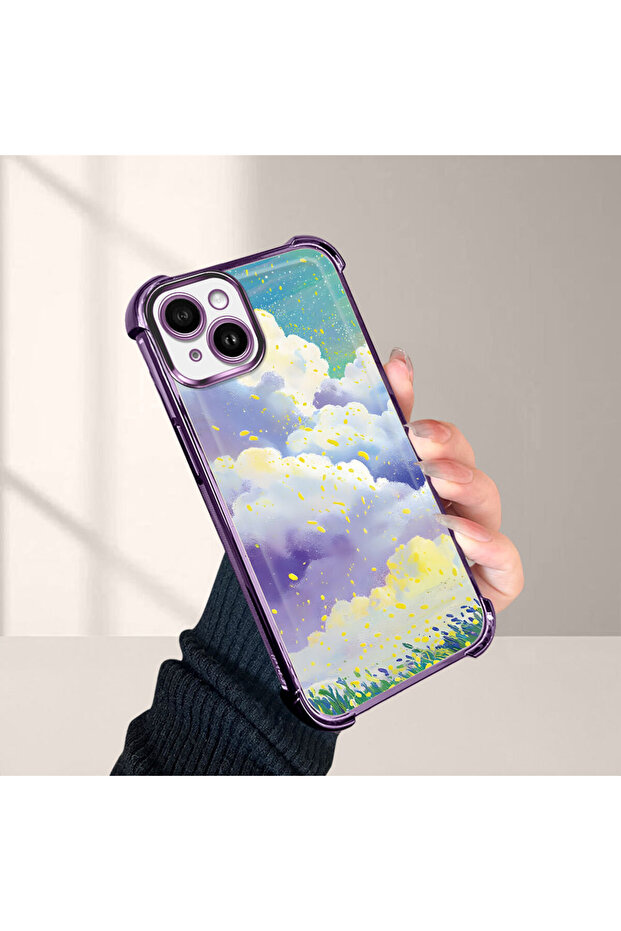 iPhone 14 Plus Compatible Transparent Silicone Flutter Protective Case Colorful Cloud Patterns - 1