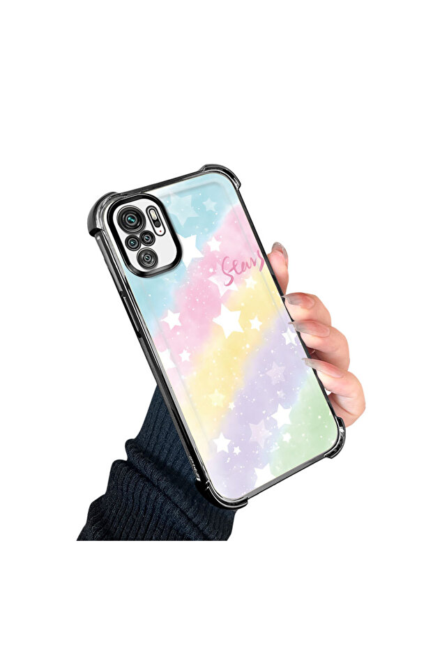 Xiaomi Redmi Note 10 Compatible Transparent Silicone Flutter Protective Case Rainbow Patterns - 4
