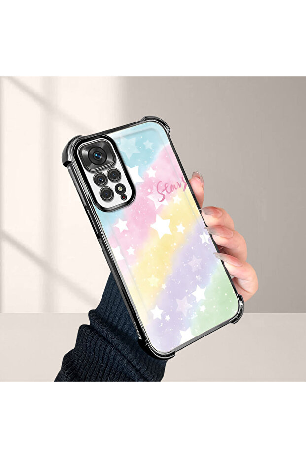 Xiaomi Redmi Note 11 Compatible Transparent Silicone Flutter Protective Case Rainbow Patterns - 1