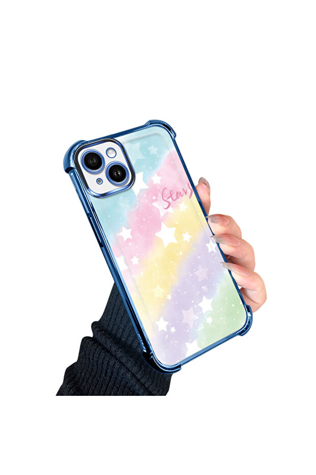 iPhone 14 Plus Compatible Transparent Silicone Flutter Protective Case Rainbow Patterns - 3