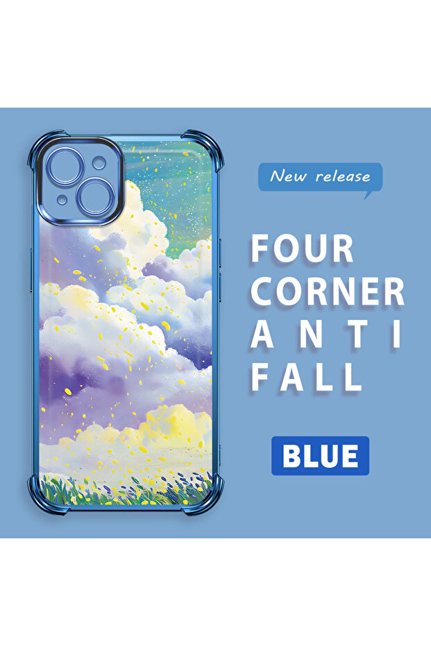 iPhone 15 Plus Compatible Transparent Silicone Flutter Protective Case Colorful Cloud Patterns - 3