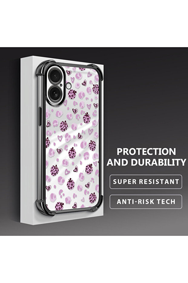 iPhone 16 Compatible Transparent Silicone Flutter Protective Case Strawberry Patterns - 3