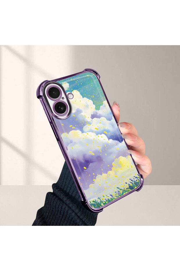 iPhone 16 Compatible Transparent Silicone Flutter Protective Case Colorful Cloud Patterns - 1