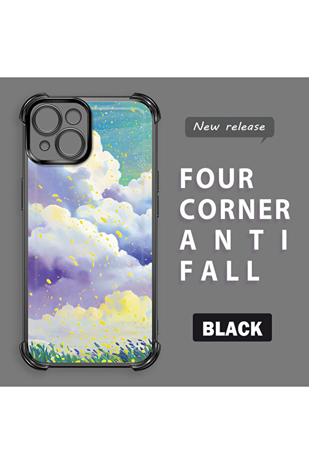 iPhone 15 Compatible Transparent Silicone Flutter Protective Case Colorful Cloud Patterns - 3