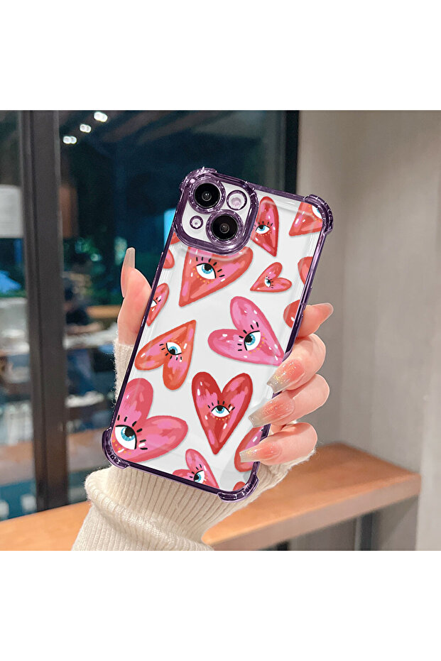 حافظة حماية من السيليكون الشفاف المتوافقة مع هاتف iPhone 14 بنمط العين الشريرة - 5