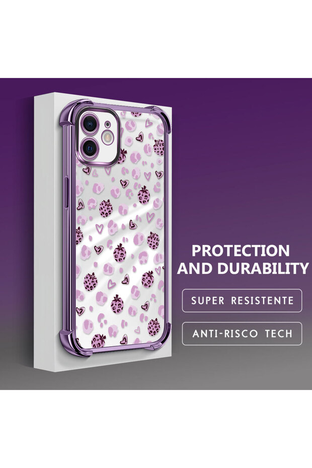 iPhone 12 Compatible Transparent Silicone Flutter Protective Case Strawberry Patterns - 3