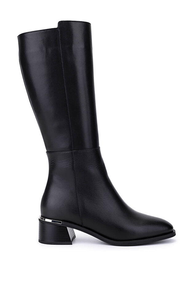 Women's Genuine Leather Black Heeled Boots
