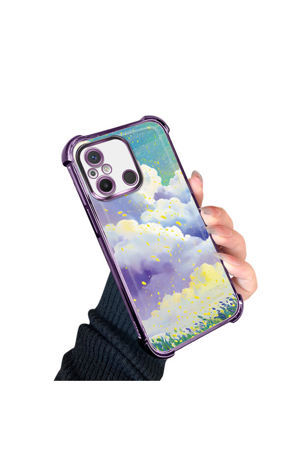 حافظة حماية من السيليكون الشفاف المتوافقة مع هاتف Xiaomi Redmi 12C، أنماط سحابية ملونة - 3