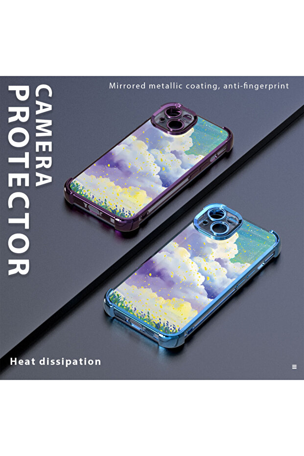 iPhone 16E Compatible Transparent Silicone Flutter Protective Case Colorful Cloud Patterns - 8