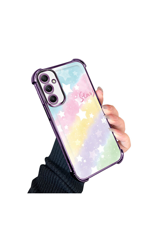 حافظة حماية من السيليكون الشفاف المتوافقة مع هاتف Samsung Galaxy A34 بأنماط قوس قزح - 3