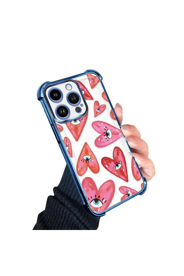 iPhone 14 Pro Compatible Transparent Silicone Flutter Protective Case Evil Eye Pattern - 2