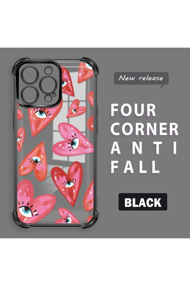 iPhone 15 Pro Max Compatible Transparent Silicone Flutter Protective Case Evil Eye Pattern - 1