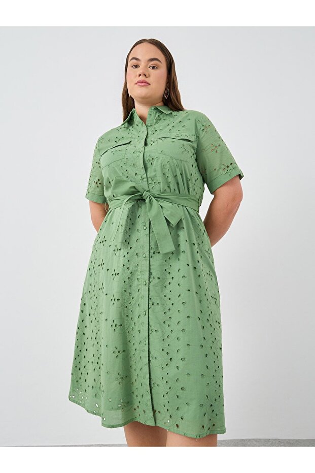 Plus Size Broderie Anglaise Shirt Midi Dress