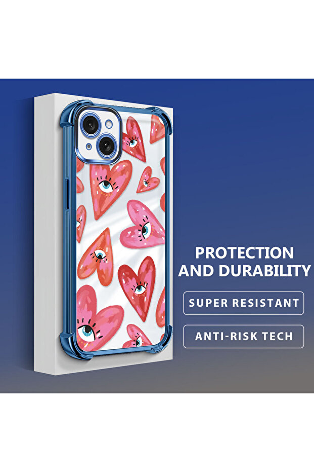 iPhone 15 Plus Compatible Transparent Silicone Flutter Protective Case Evil Eye Pattern - 4