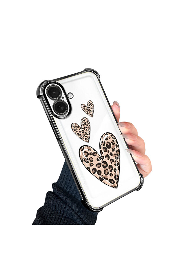 iPhone 16 Compatible Transparent Silicone Flutter Protective Case Leopard Patterns - 3