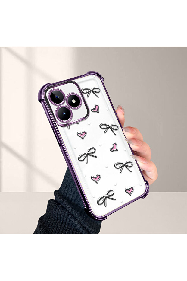 Realme Note 50 Compatible Transparent Silicone Flutter Protective Case Heart Patterns - 4