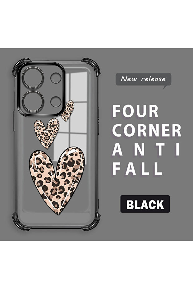 Xiaomi Redmi Note 13 Compatible Transparent Silicone Flutter Protective Case Leopard Patterns - 3