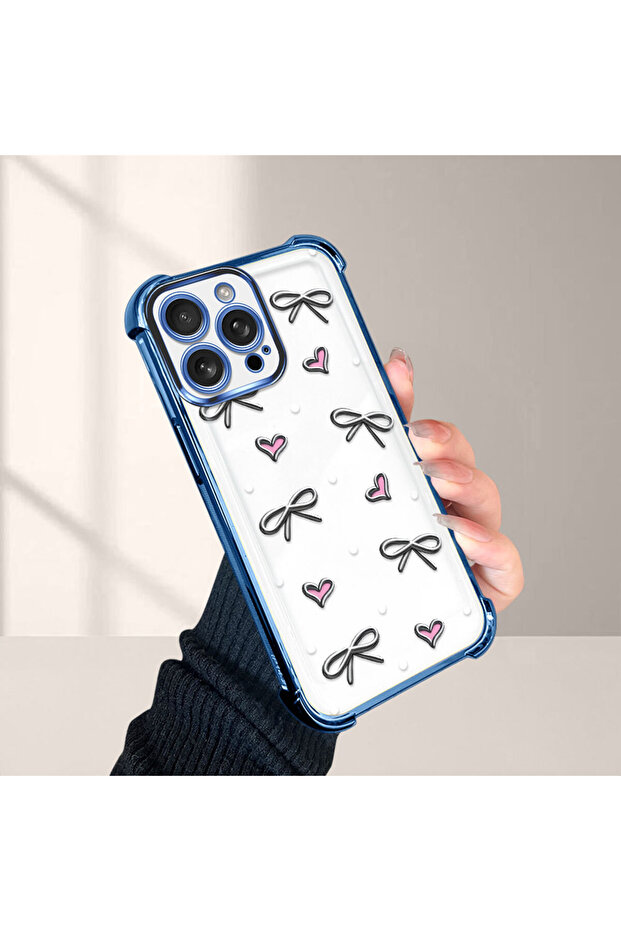 iPhone 16 Pro Max Compatible Transparent Silicone Flutter Protective Case Heart Patterns - 4