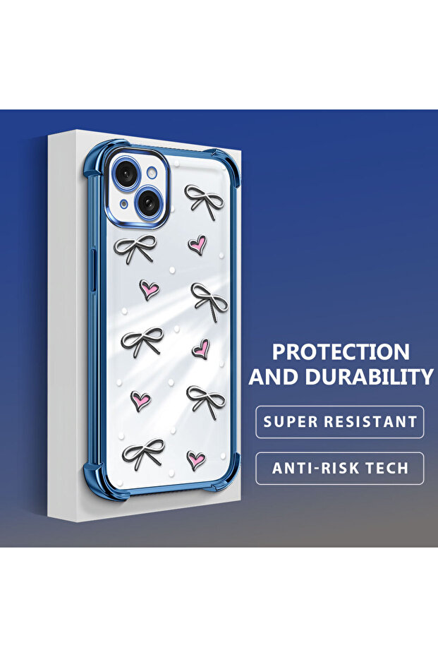 iPhone 15 Plus Compatible Transparent Silicone Flutter Protective Case Heart Patterns - 4