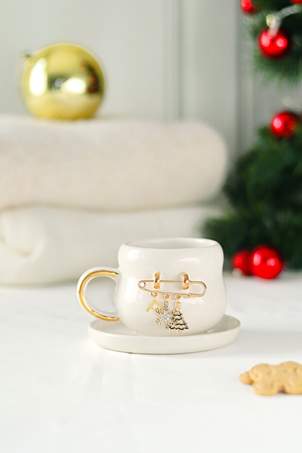 Handmade Ceramic Cup with 24K Gold Decorated with New Year Charm Concept 200ml